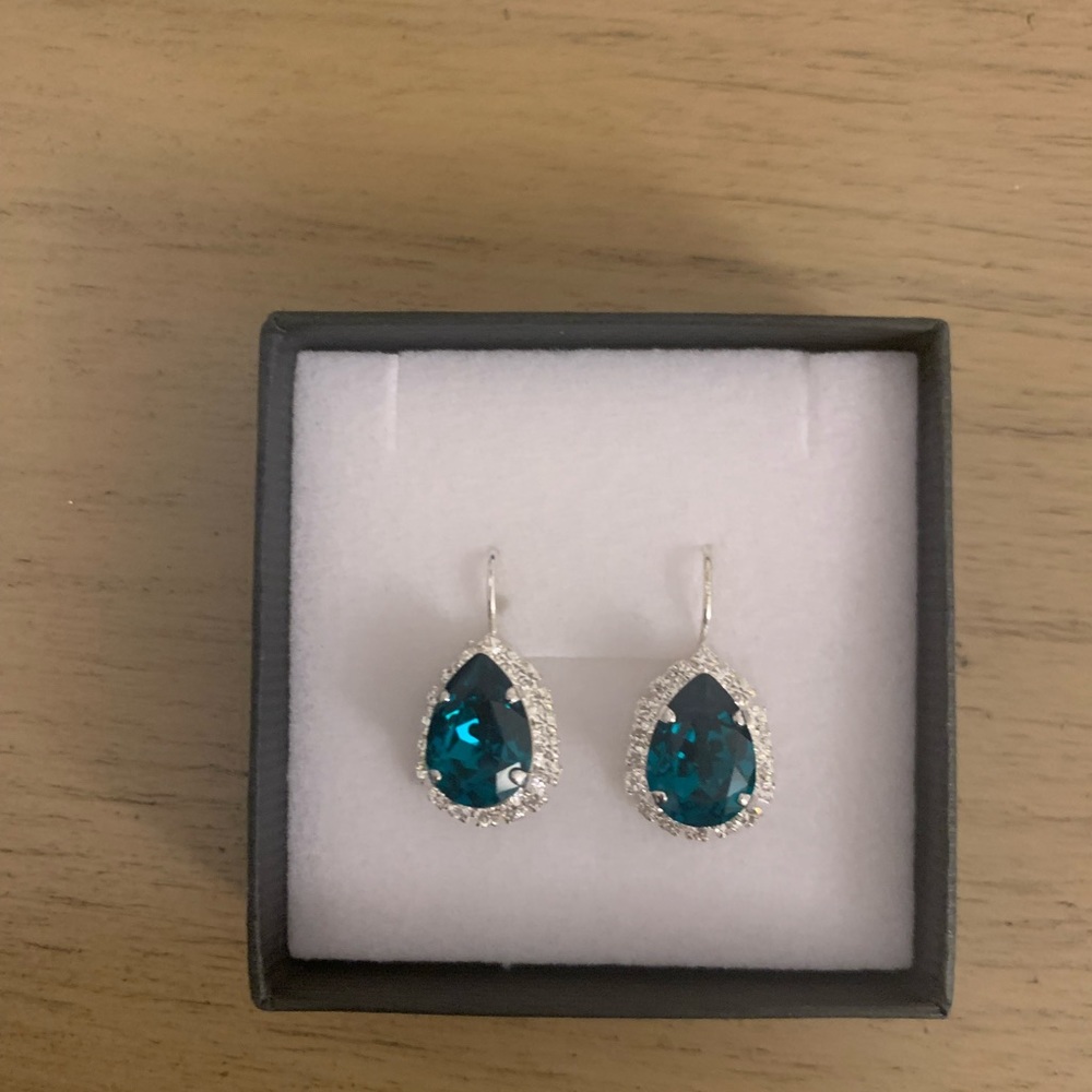 Emerald Drop Halo Earrings - Teardrop